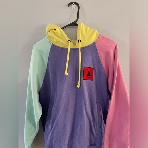 Teddy Fresh Hoodie Sweatshirt Pastel Color Block Purple Yellow Pink Unisex S - Picture 4 of 7